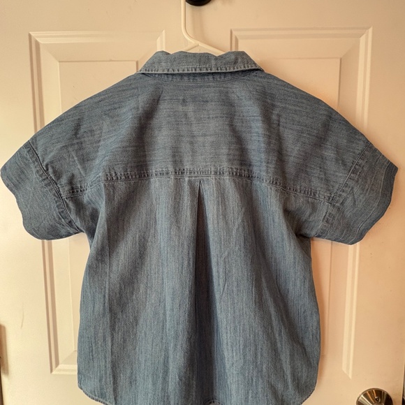 Denim shirt, tie front top, button up jean shirt, cropped denim top, Size S - Picture 6 of 8